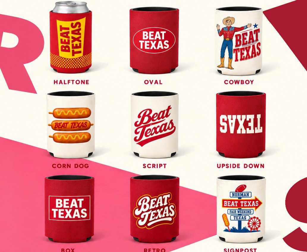 Nine Beat Texas koozie designs