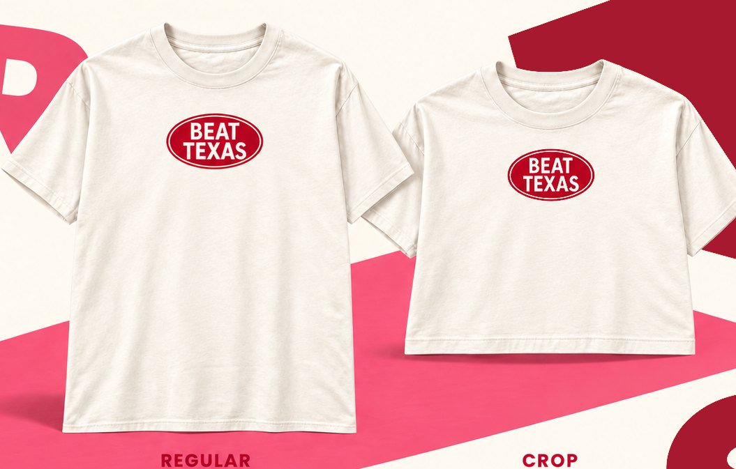 Beat Texas oval design on a regular tee and a crop