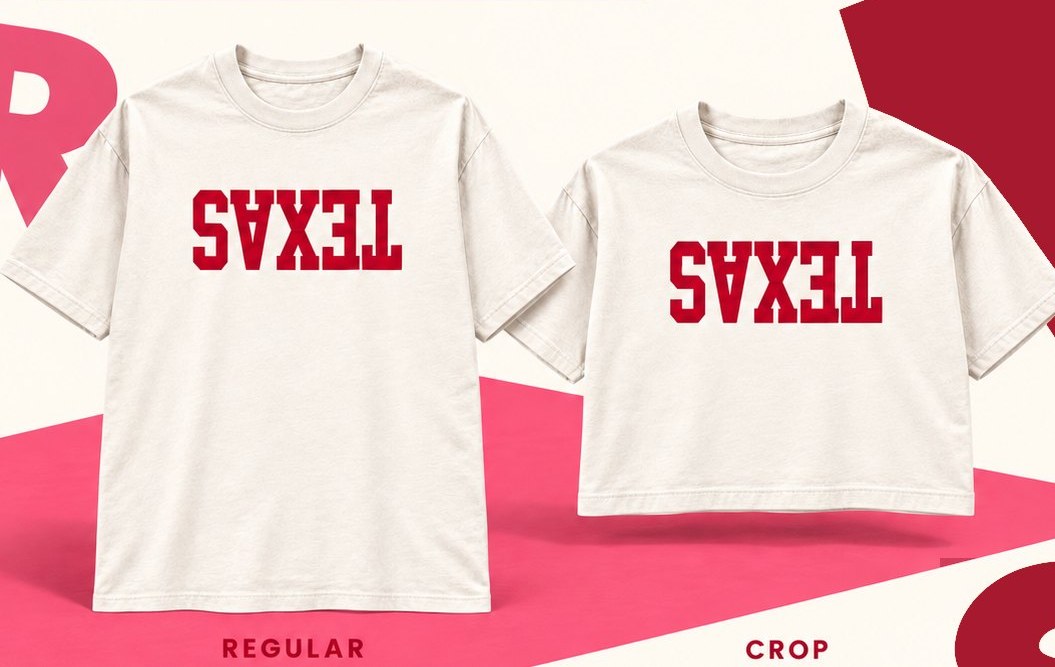 Beat Texas upside down design on a regular tee and a crop