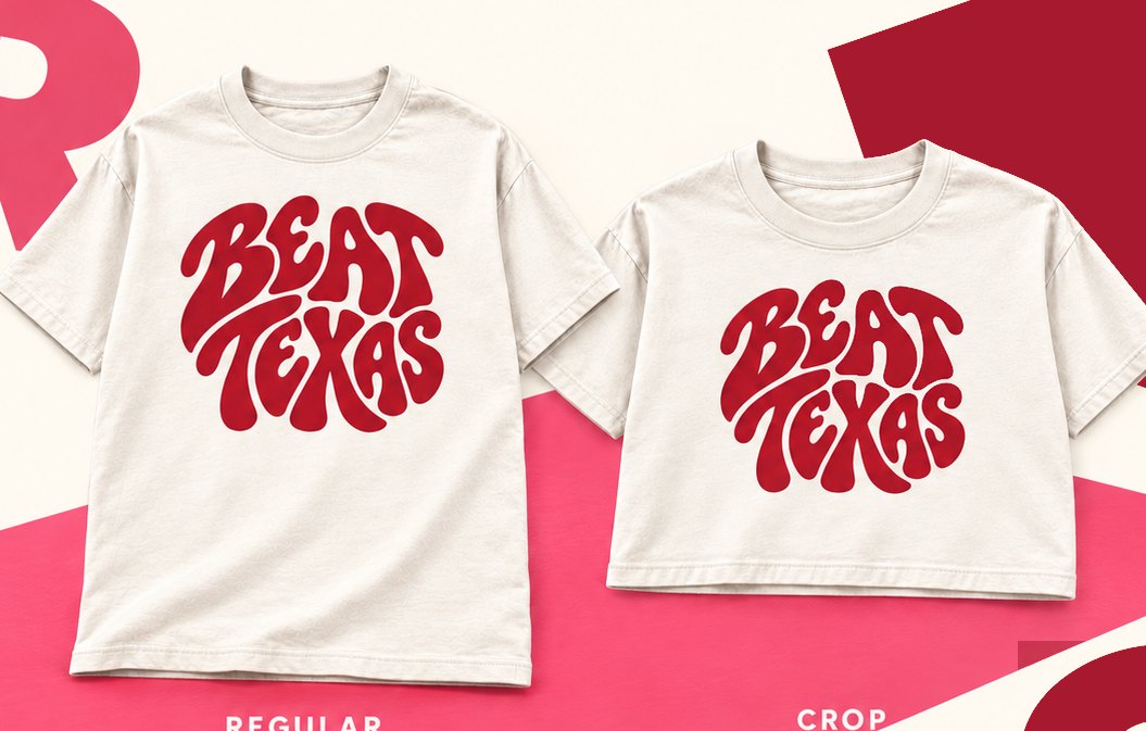Beat Texas wavy design on a regular tee and a crop
