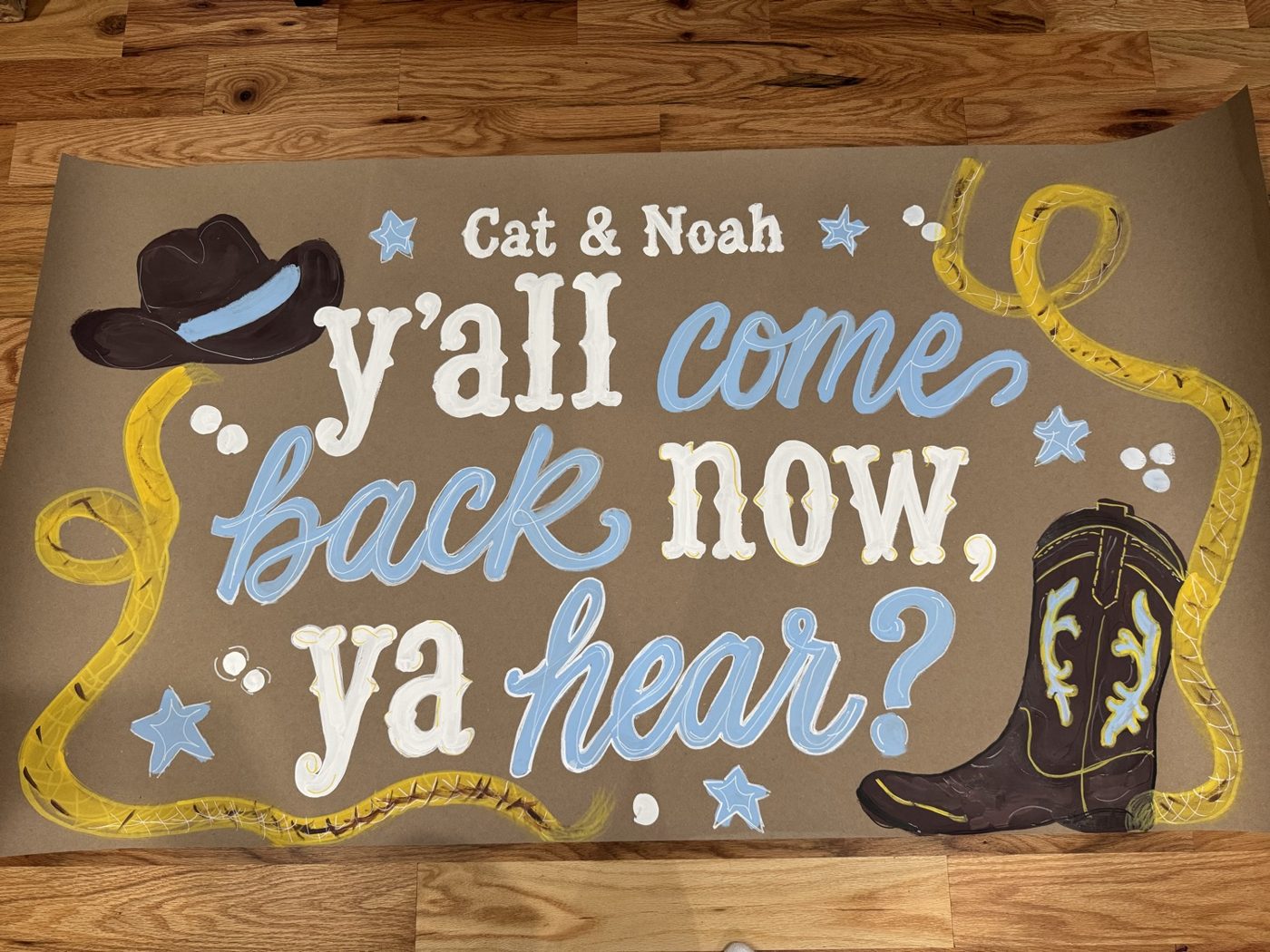 Y'all come back now, hand painted going away party banner