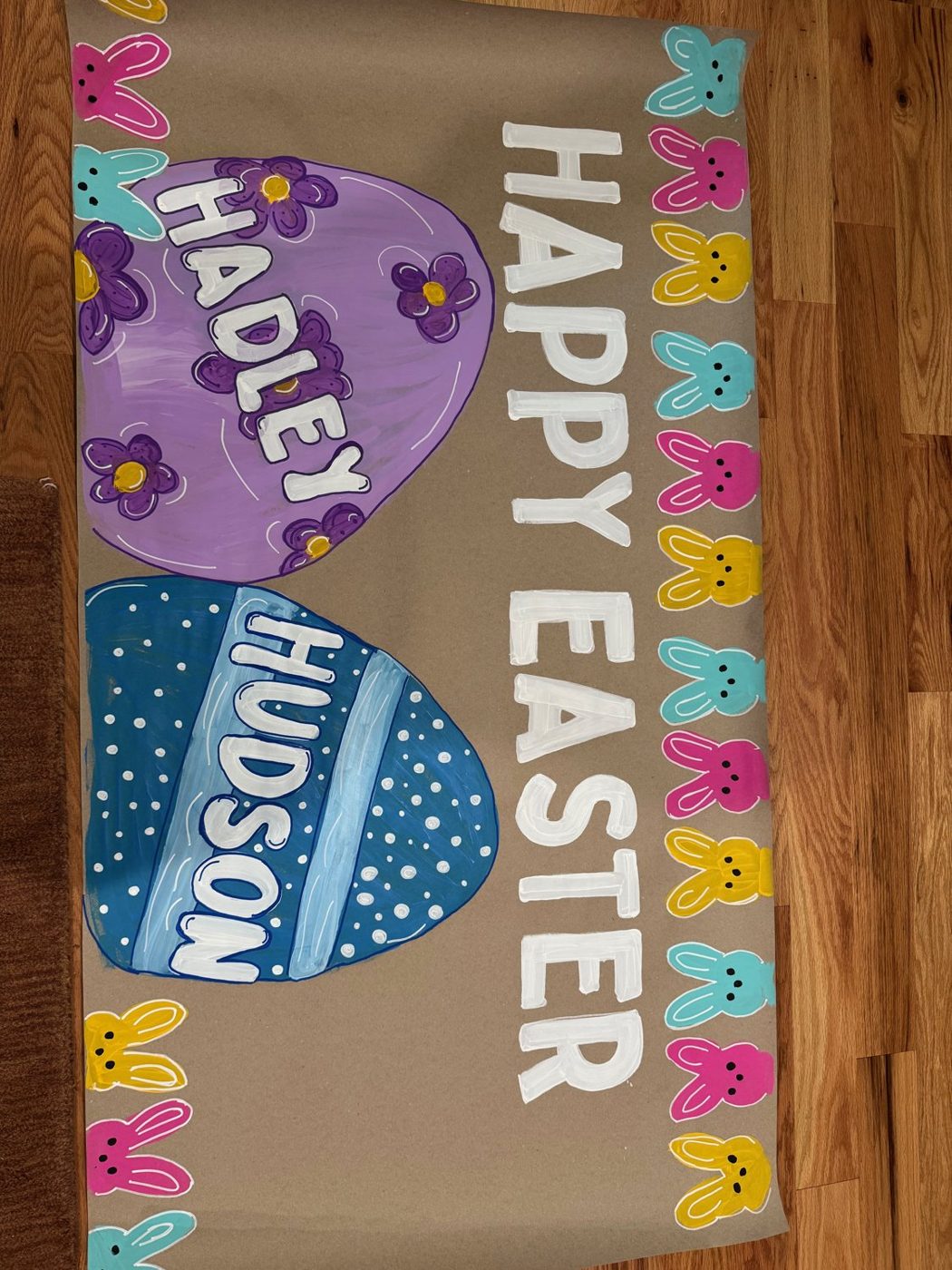 Happy Easter hand painted kraft banner with name eggs