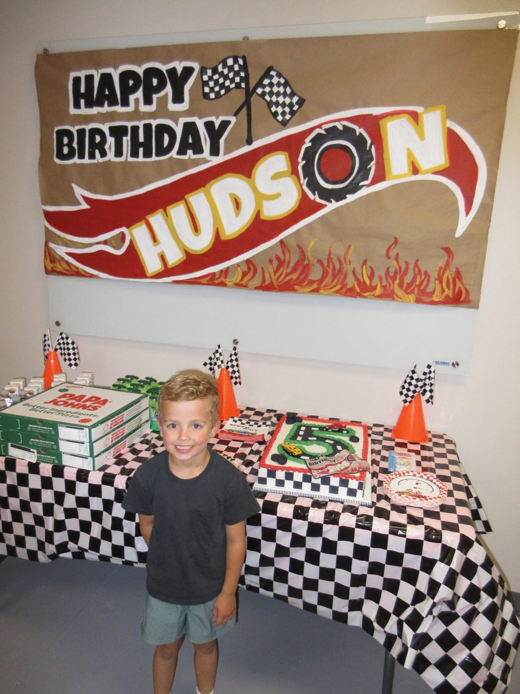 Race car themed hand painted birthday banner