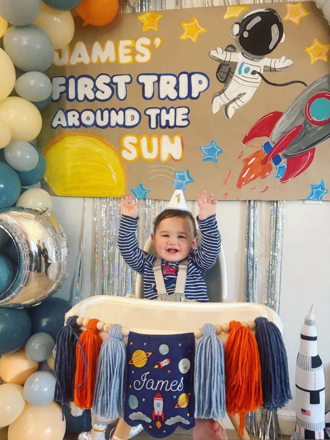 James First Trip Around the Sun first birthday banner