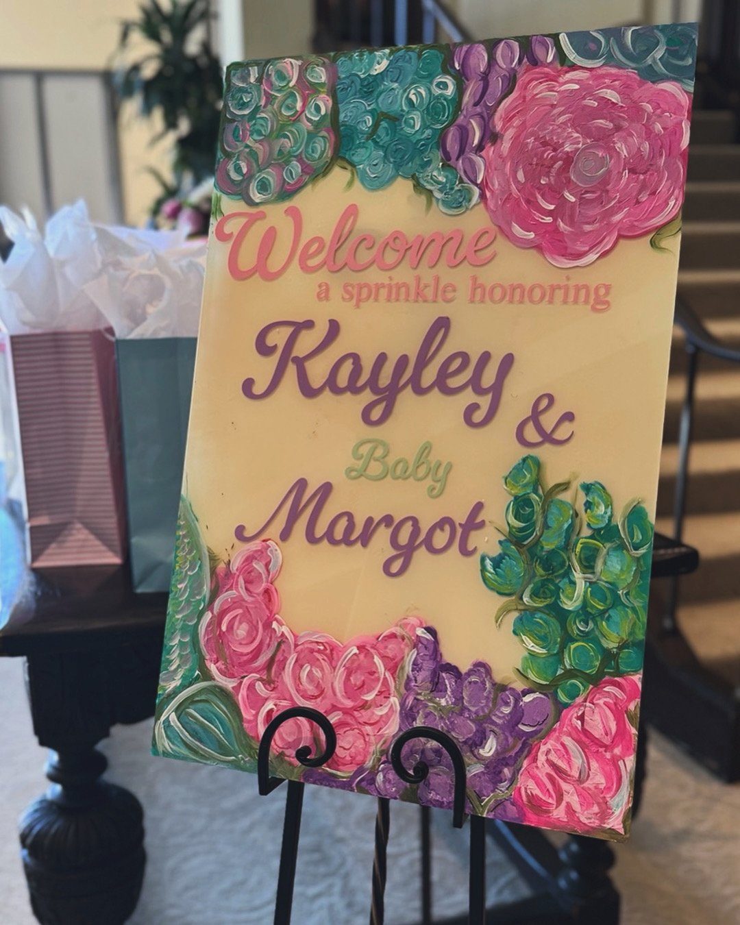 Welcome Kayley and Baby Margot floral shower sign
