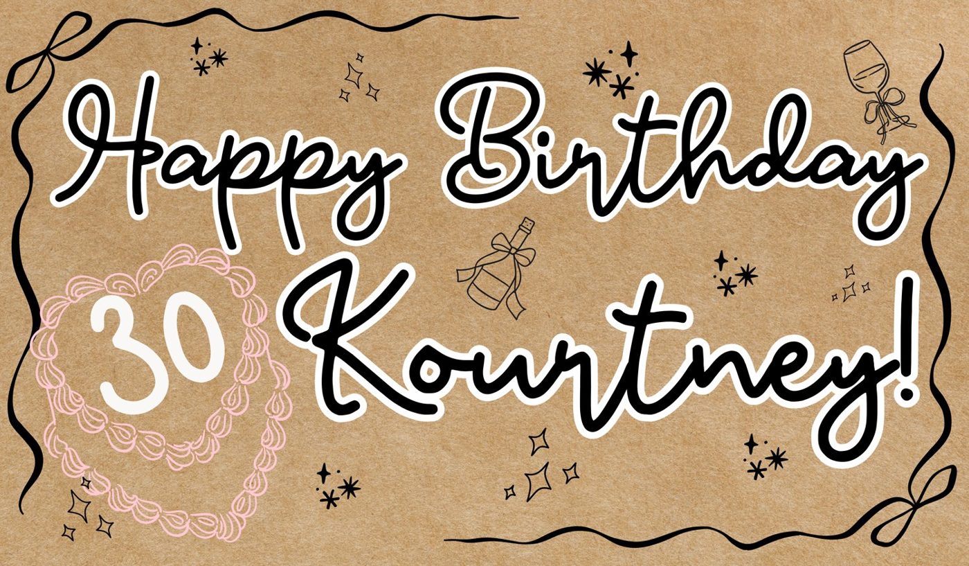 Happy Birthday 30 Kourtney hand painted kraft banner