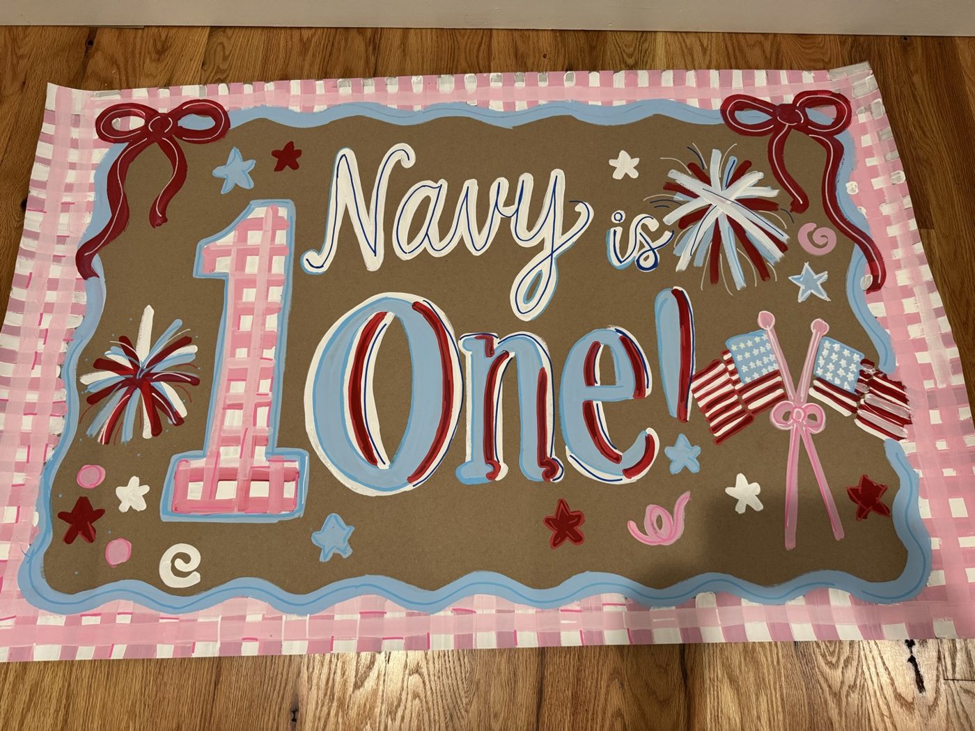 Navy is One hand painted first birthday banner