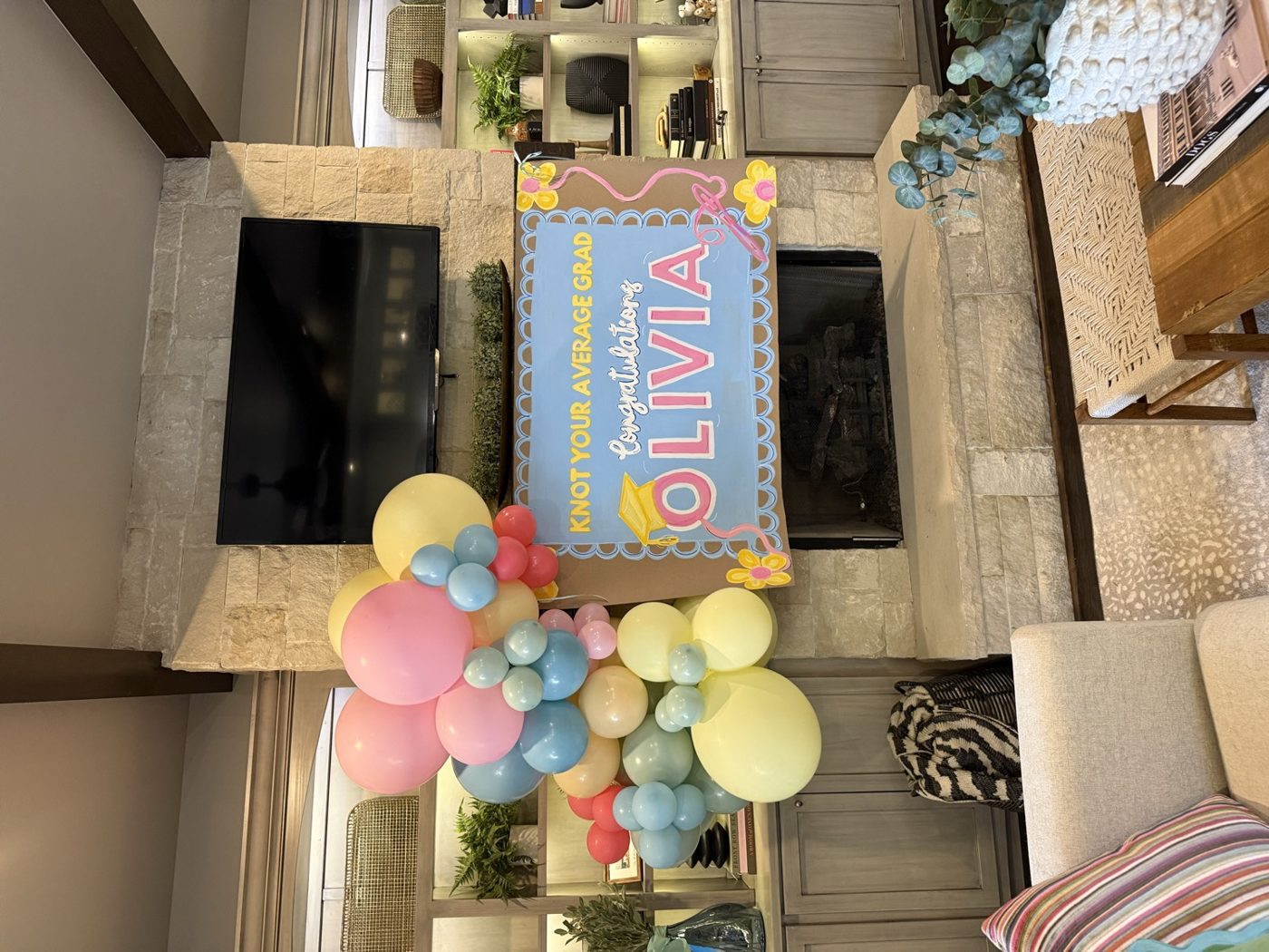 Custom banner styled with a balloon garland