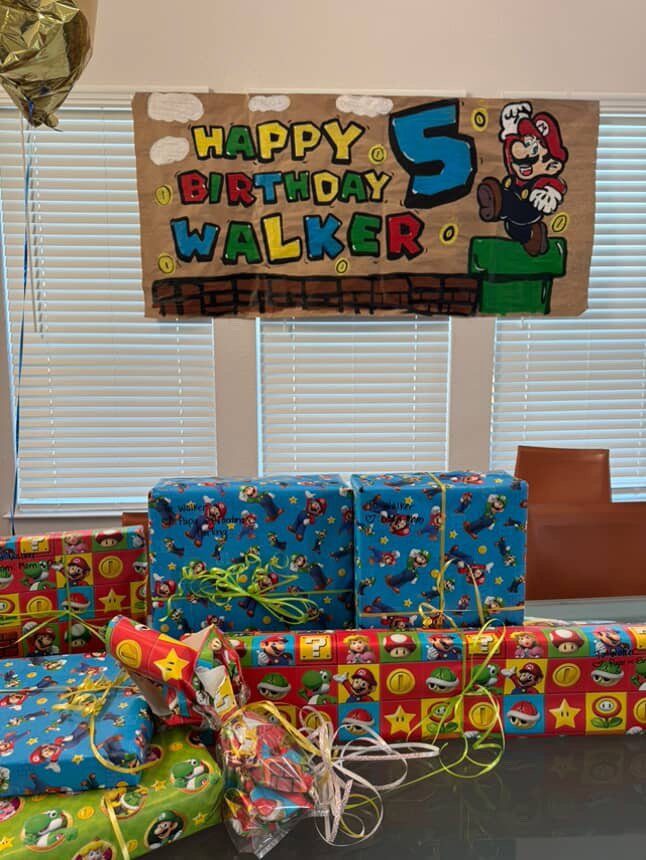 Hand painted video game themed birthday banner