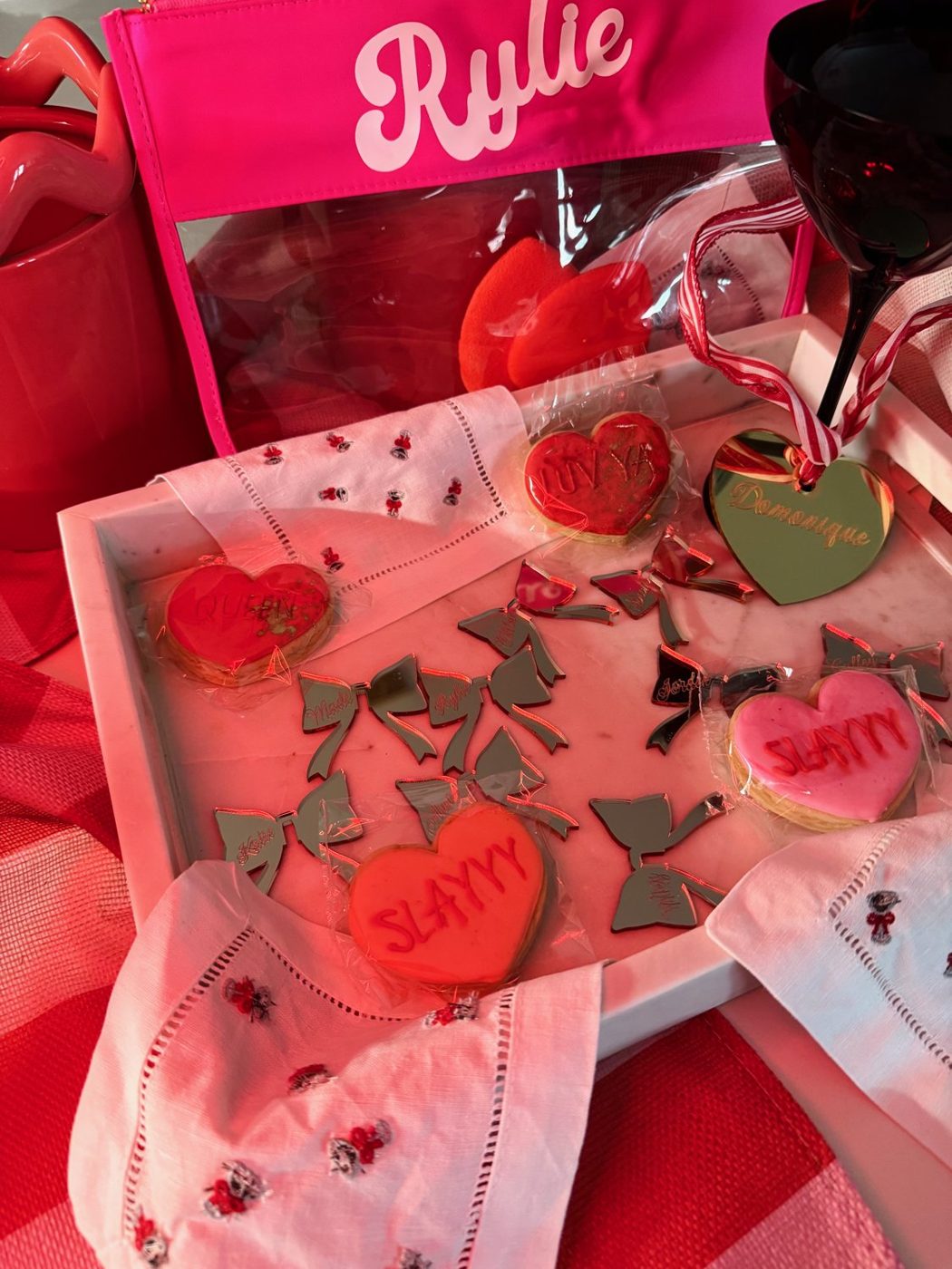 Valentines gift box with heart trinket dishes and pouch