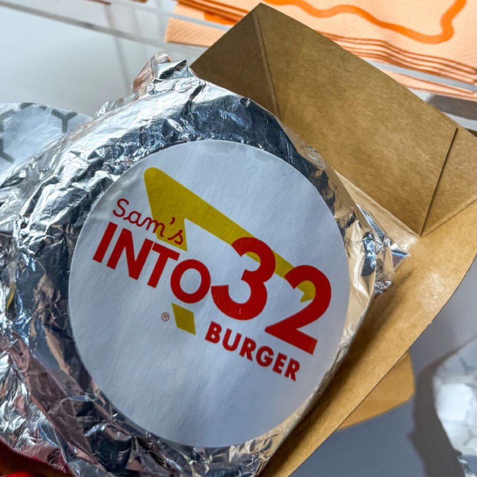 Custom burger wrapper label for a 32nd birthday